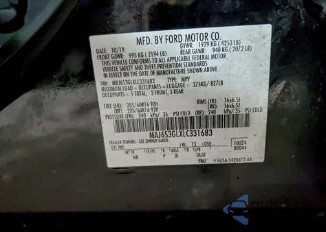 2020 Ford Ecosport Se из США, поврежденный, VIN MAJ6S3GLXLC331683